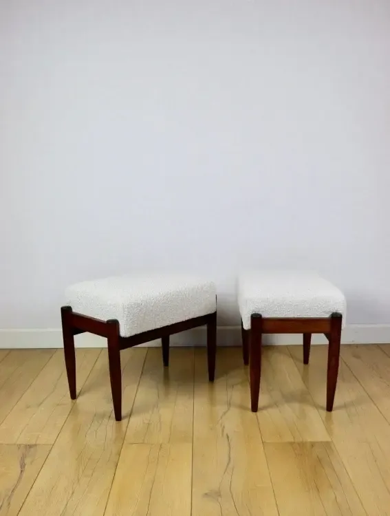 Edmund Homa Stool, Cream Ivory And White Boucle Seat   2 Pieces Available photo buy