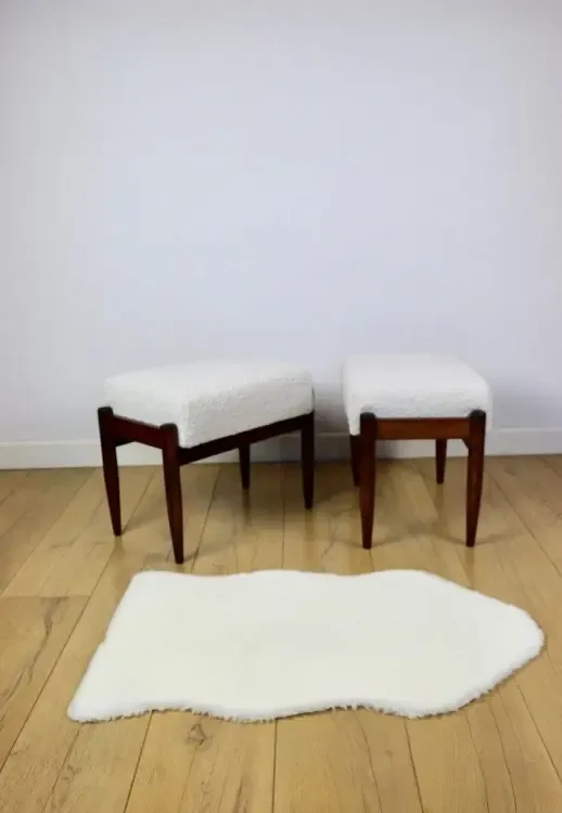Edmund Homa Stool, Cream Ivory And White Boucle Seat   2 Pieces Available photo vintage