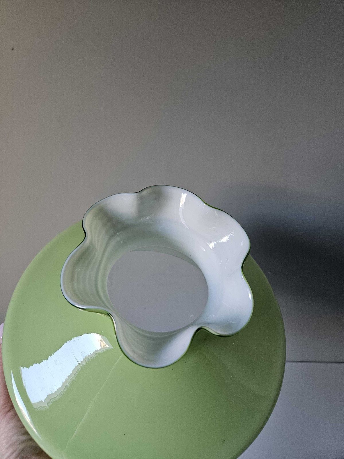 Lighting Vintage Green Opaline Lamp Shade – Fluted Edge, Rare Shape photo
