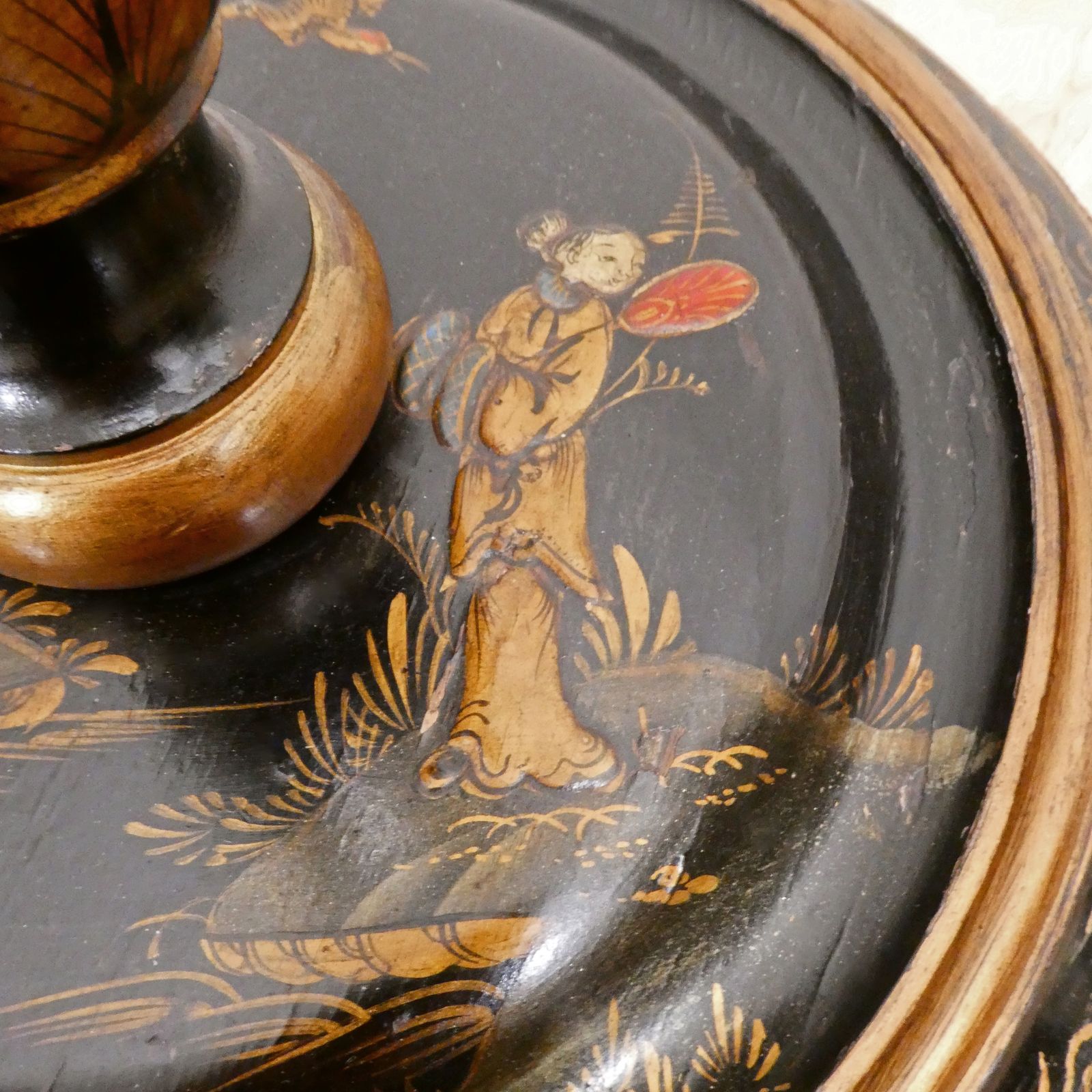 Edwardian Black Lacquered Chinoiserie Standard Floor Lamp photo for sale