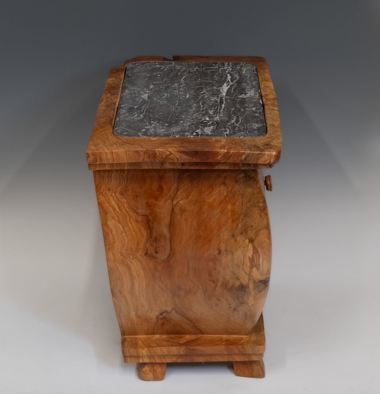 photo vinterior Pierre Decorse Organic Sculptural Olive & Marble Modernist Side Cabinet