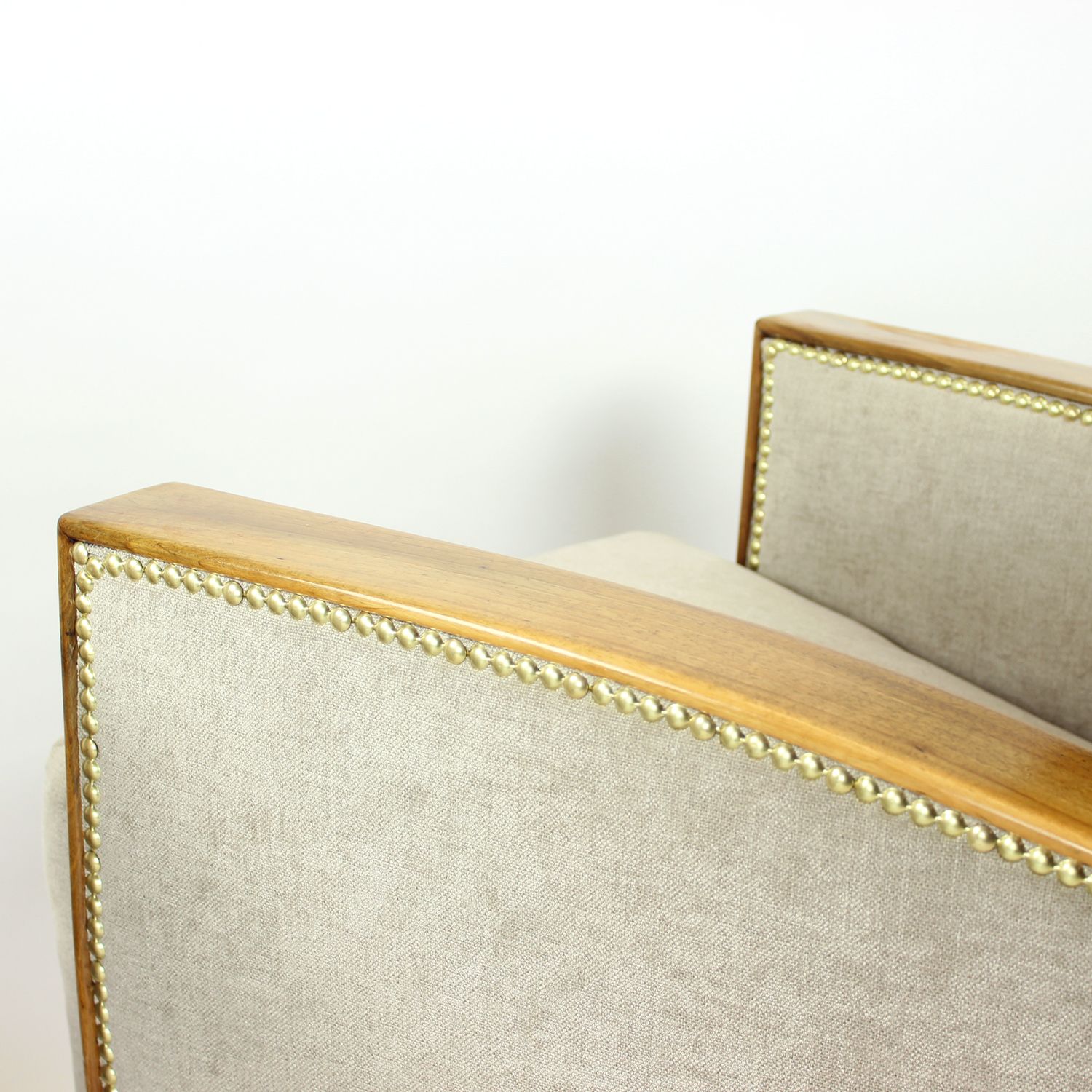 Furniture Set Of Two Art Deco Armchairs In Walnut And Fabric, Czechoslovakia 1930s photo