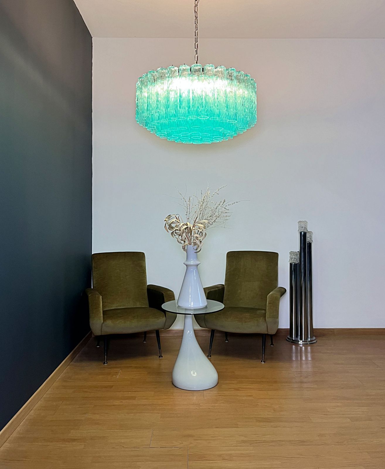 Large Murano Glass Chandelier   101 Turquoise Tube Glasses photo for sale