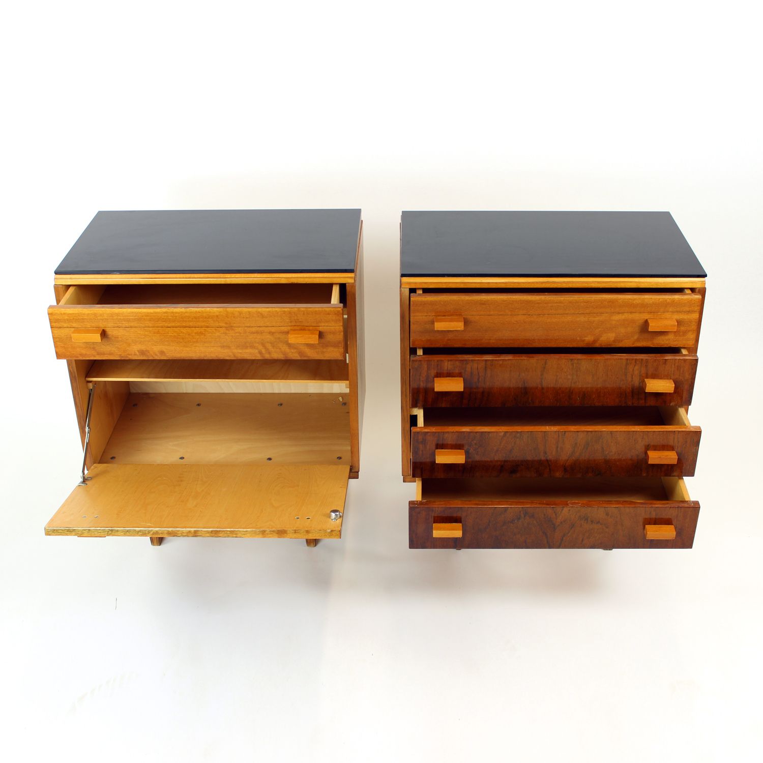 Set Of Mid Century Bedside Tables In Walnut And Black Glass, Czechoslovakia 1960s photo 1220.0