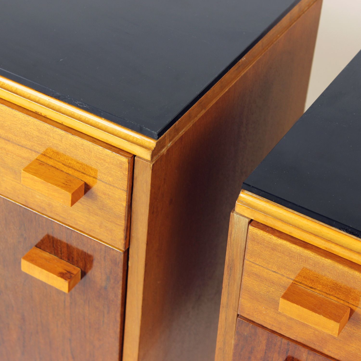 photo furniture Set Of Mid Century Bedside Tables In Walnut And Black Glass, Czechoslovakia 1960s