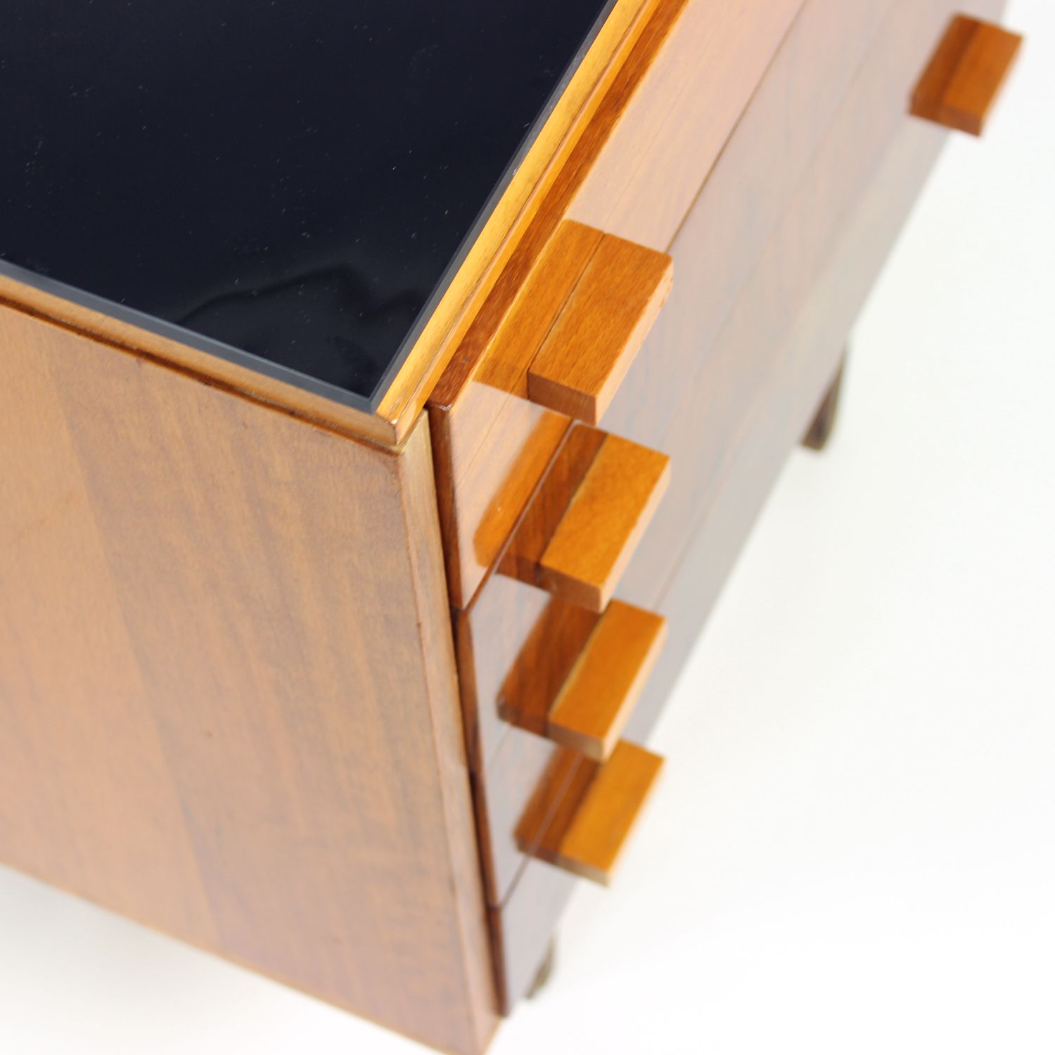 photo vintage Set Of Mid Century Bedside Tables In Walnut And Black Glass, Czechoslovakia 1960s