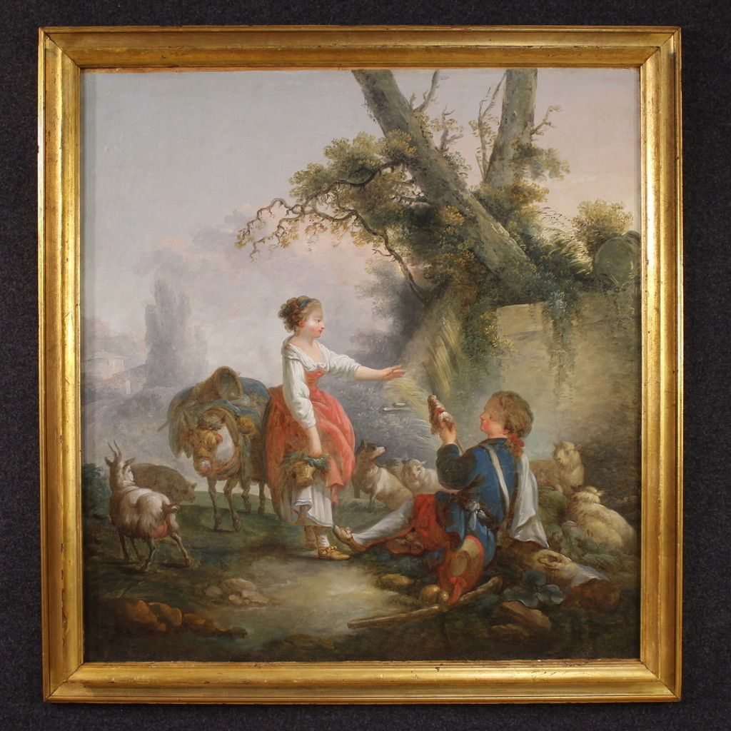 Great 18th Century French Painting, Romantic Pastoral Scene photo buy