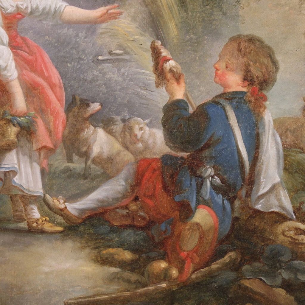 Great 18th Century French Painting, Romantic Pastoral Scene photo vintage