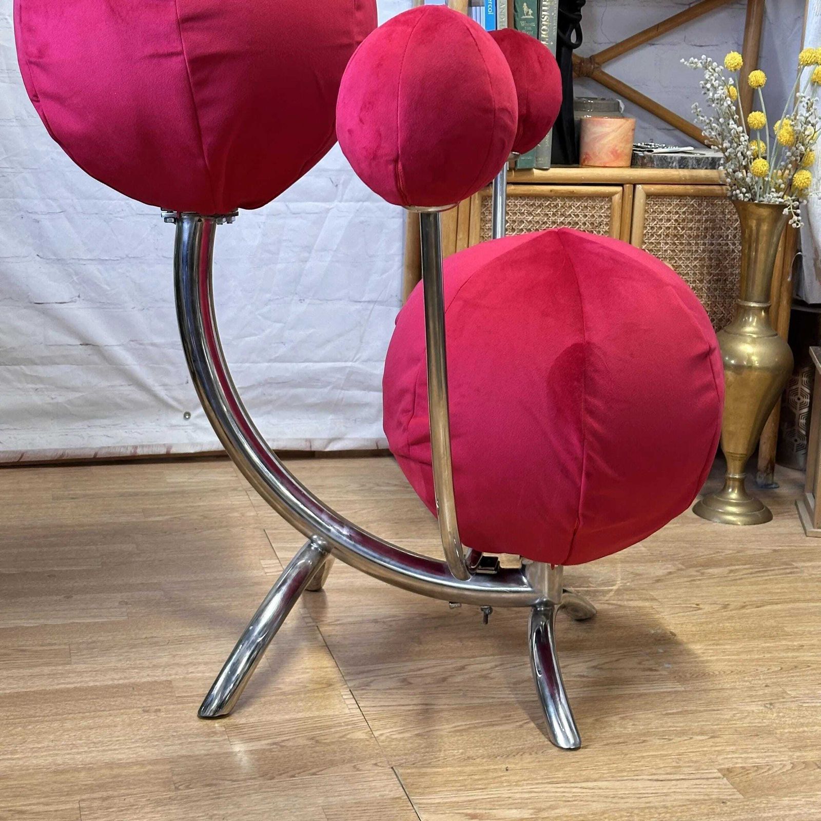 photo for sale Alan Eagle Solar System Chair Red Velvet & Chrome Post Modern Orbital Design