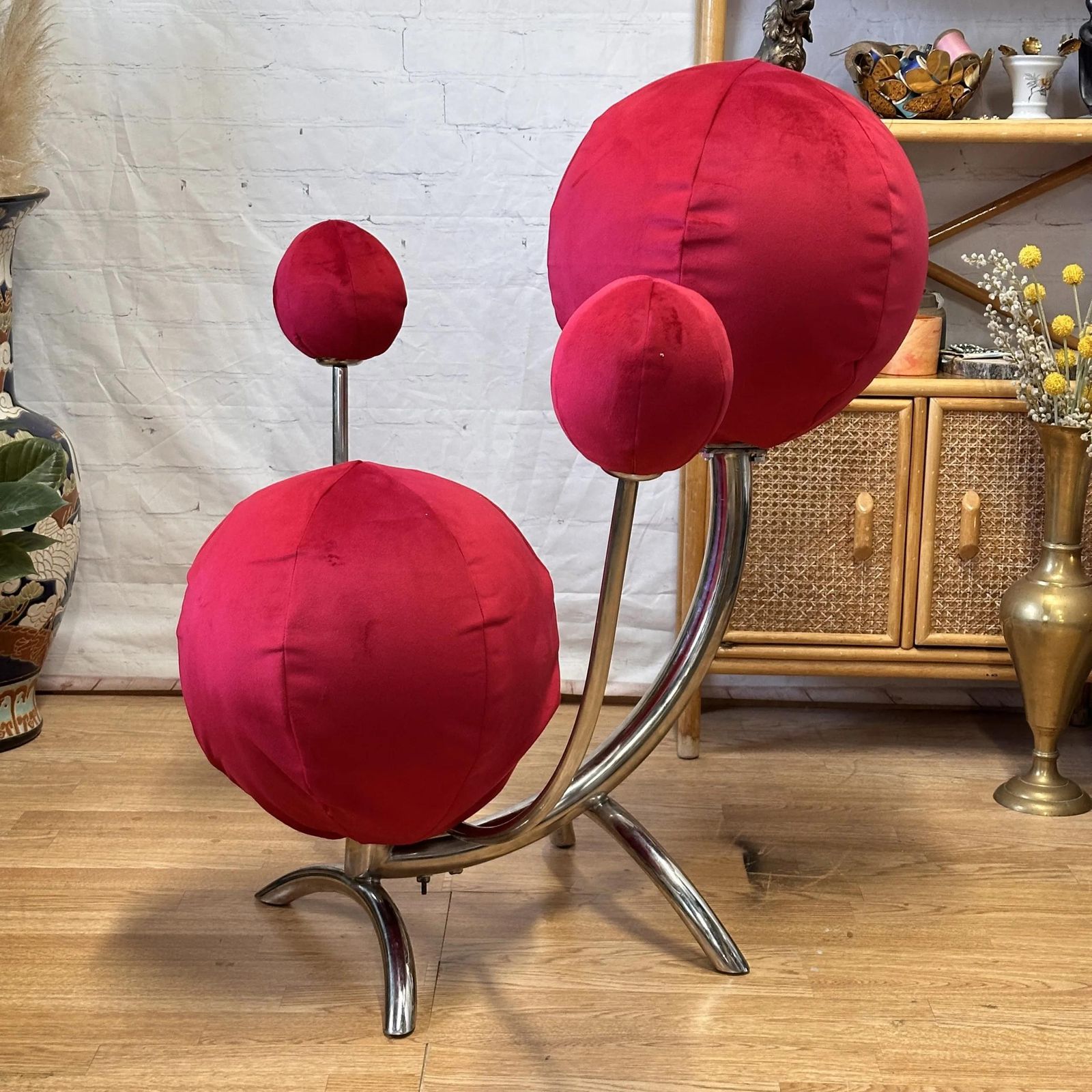 986.0 Alan Eagle Solar System Chair Red Velvet & Chrome Post Modern Orbital Design photo