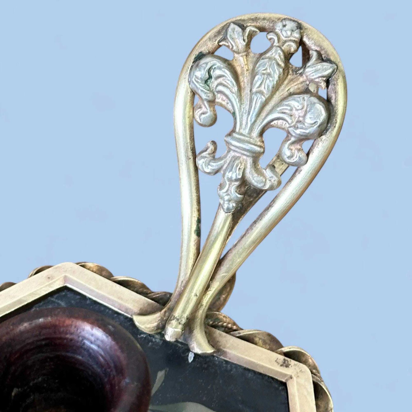 Rare 19th Century French Pietra Dura Chamberstick, Floral Inlay Brass Candle Holder photo 374.0