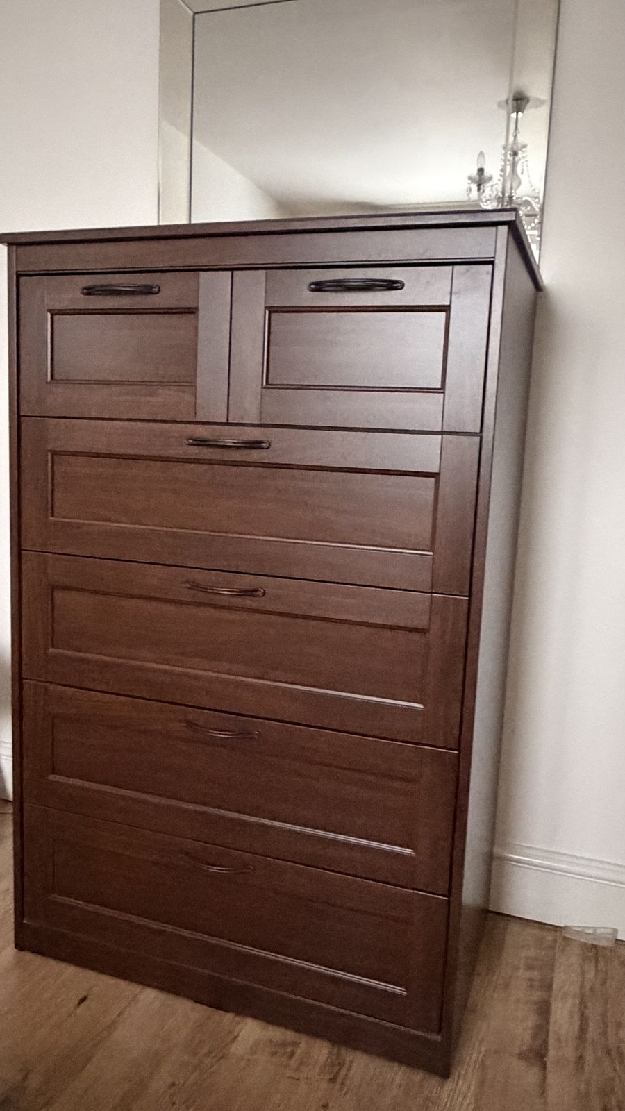 Contemporary Dark Wood‑Effect Tallboy Chest Of Drawers photo for sale
