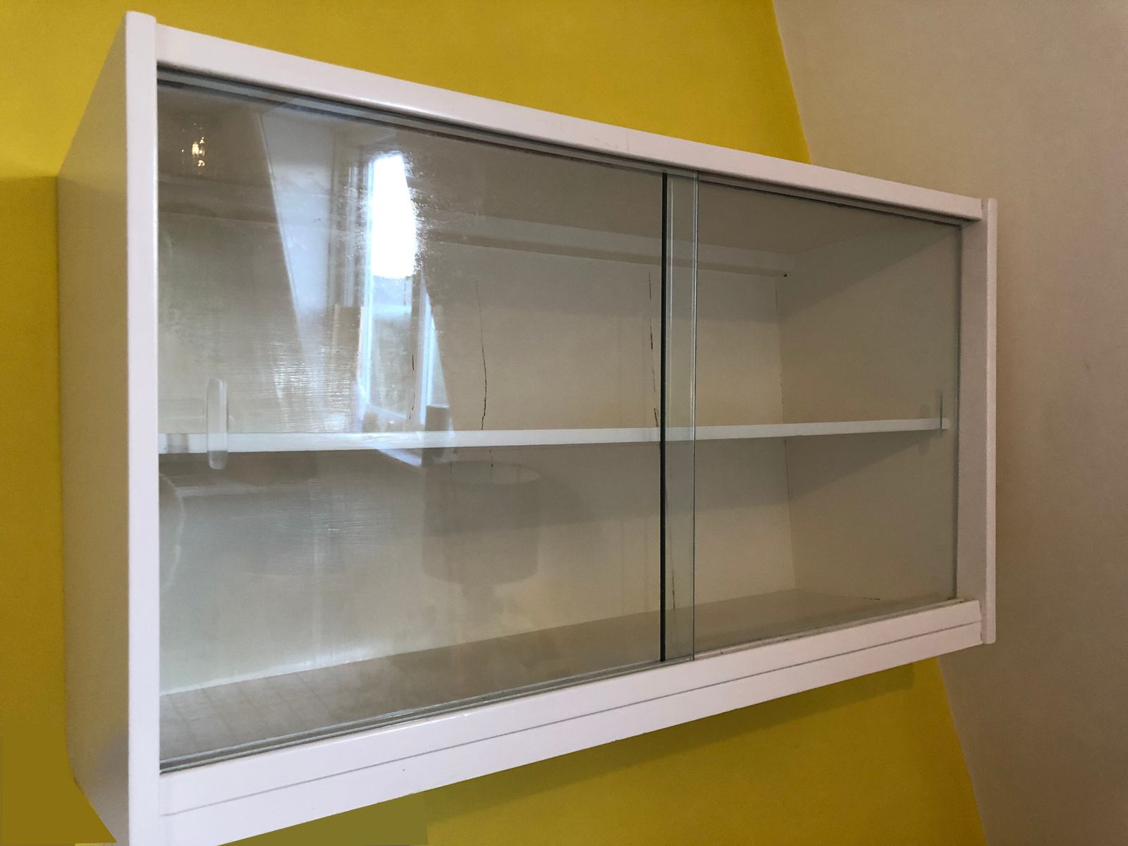 1950s 60s Kitchen Wall Cupboard Glass Sliding Doors Mid Century photo Furniture
