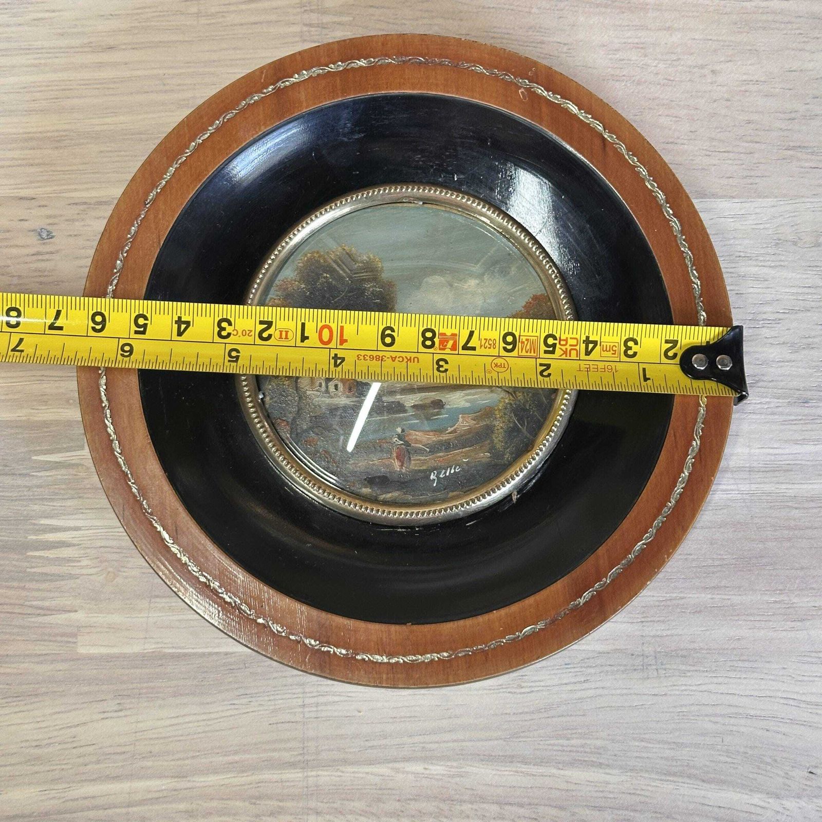 photo furniture Antique Miniature Oil On Copper Landscape Round Tondo Frame Signed 19th C