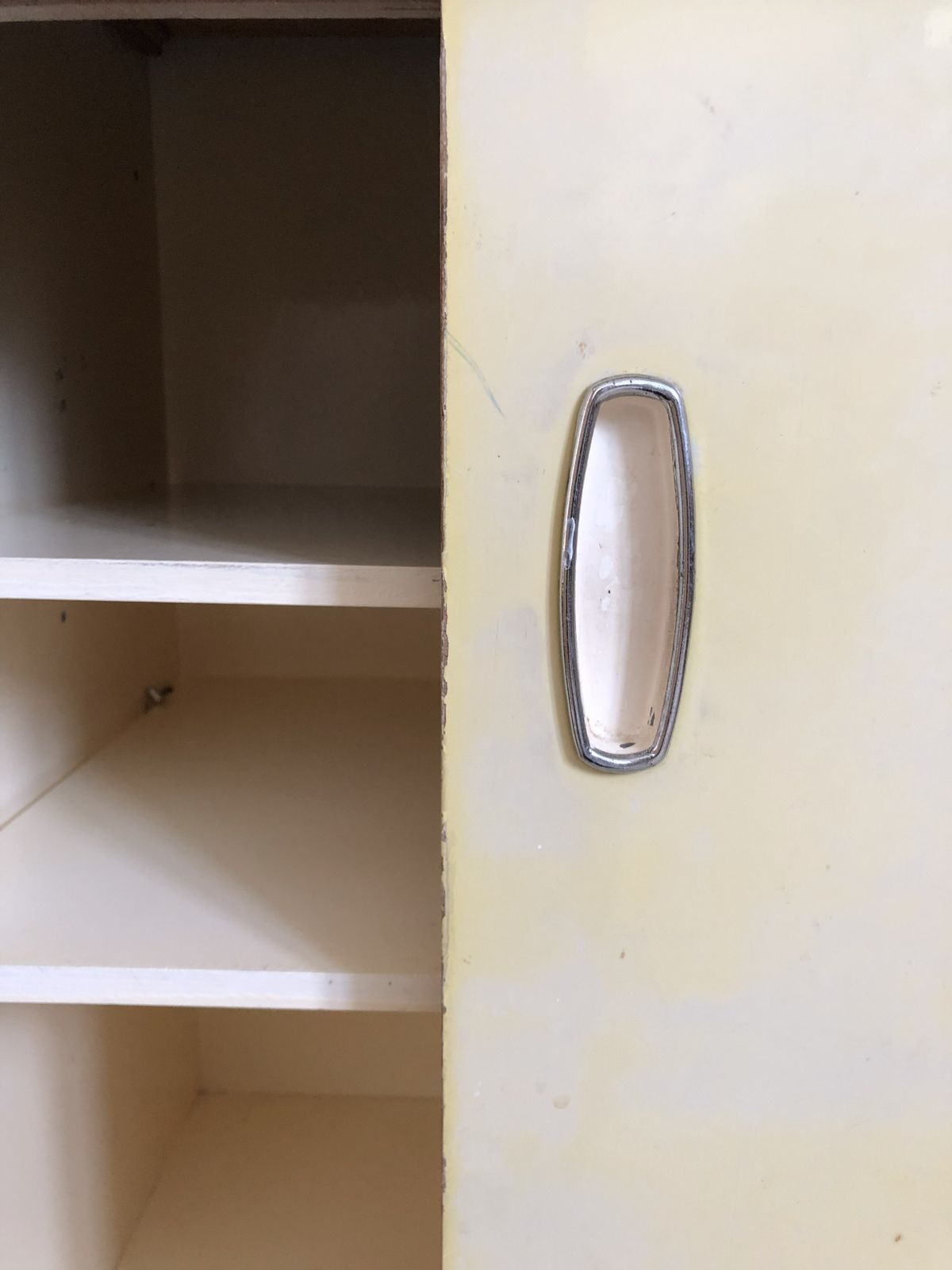Rare 1950s 60s Formica Topped Kitchen Base Cupboard Yellow Sliding Doors Mid Century photo vinterior
