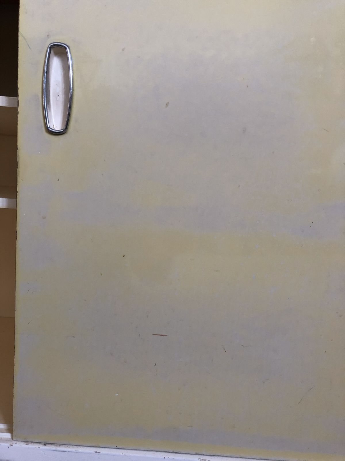 photo vinterior Rare 1950s 60s Formica Topped Kitchen Base Cupboard Yellow Sliding Doors Mid Century