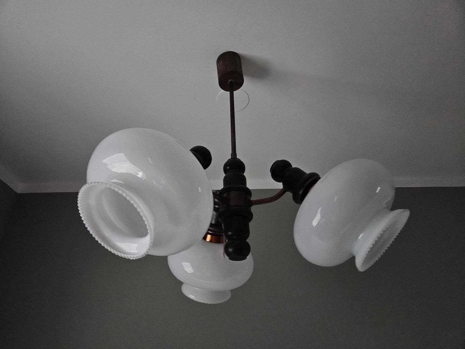 photo furniture Vintage 3 Light Ceiling Chandelier – Opaline Glass Shades, Mid Century Style
