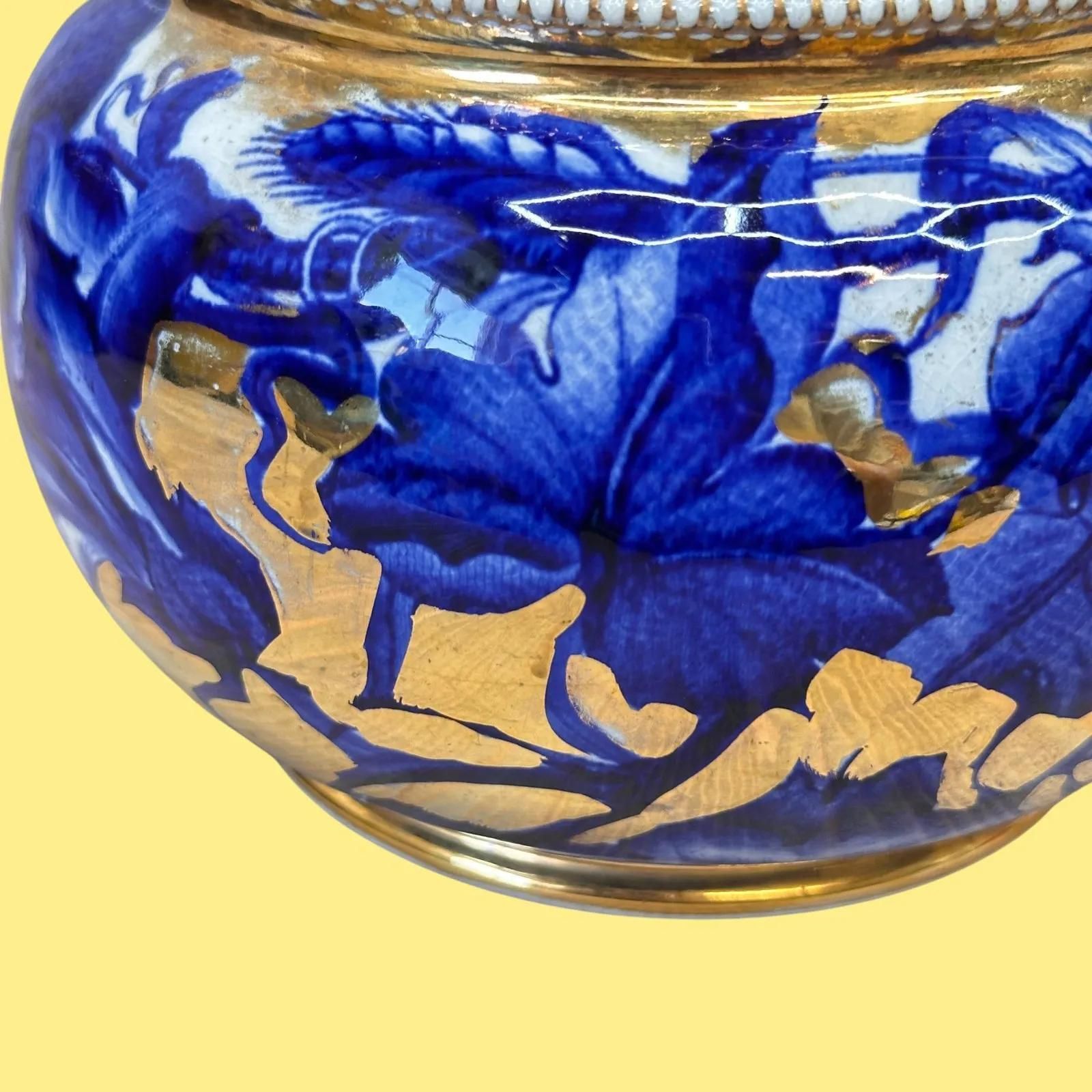 Antique Royal Crown Derby Biscuit Barrel With Epns Silver Plate Lid, Blue & Gold photo Home Decor