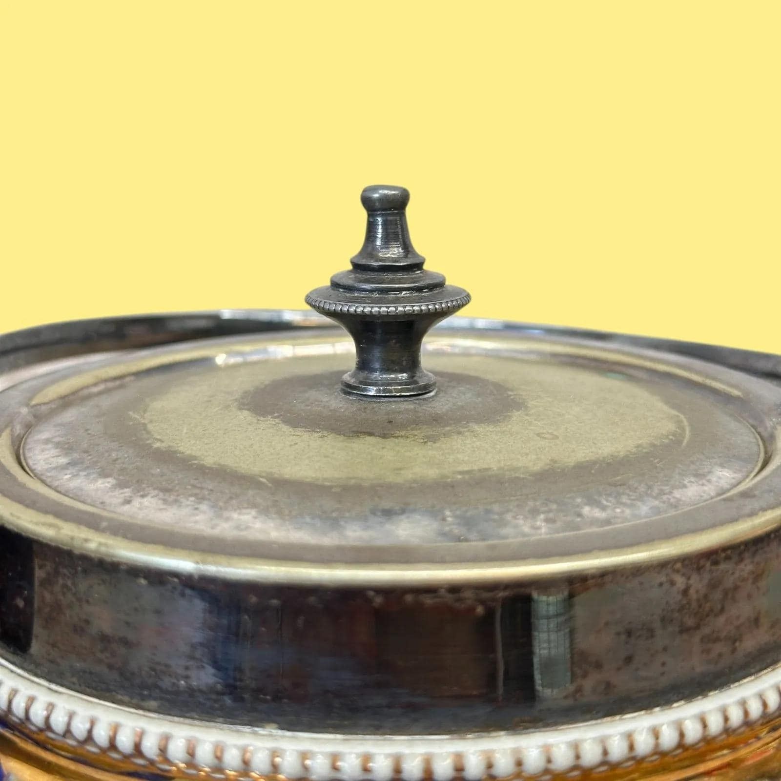 Antique Royal Crown Derby Biscuit Barrel With Epns Silver Plate Lid, Blue & Gold photo vinterior