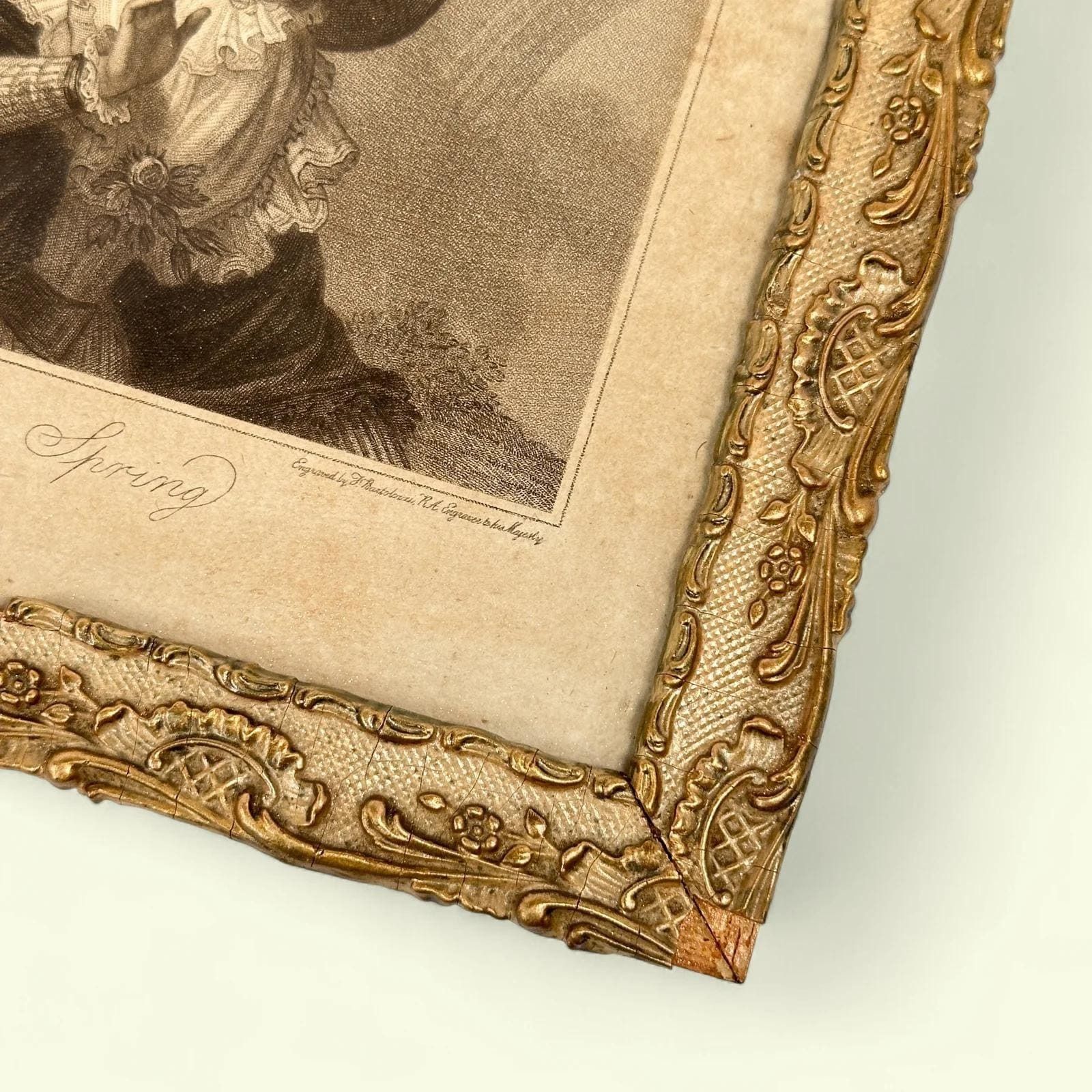 Antique Bartolozzi Stipple Engravings Pair, Proof Print, R. Westall, Seasons, Gilt Frame photo for sale