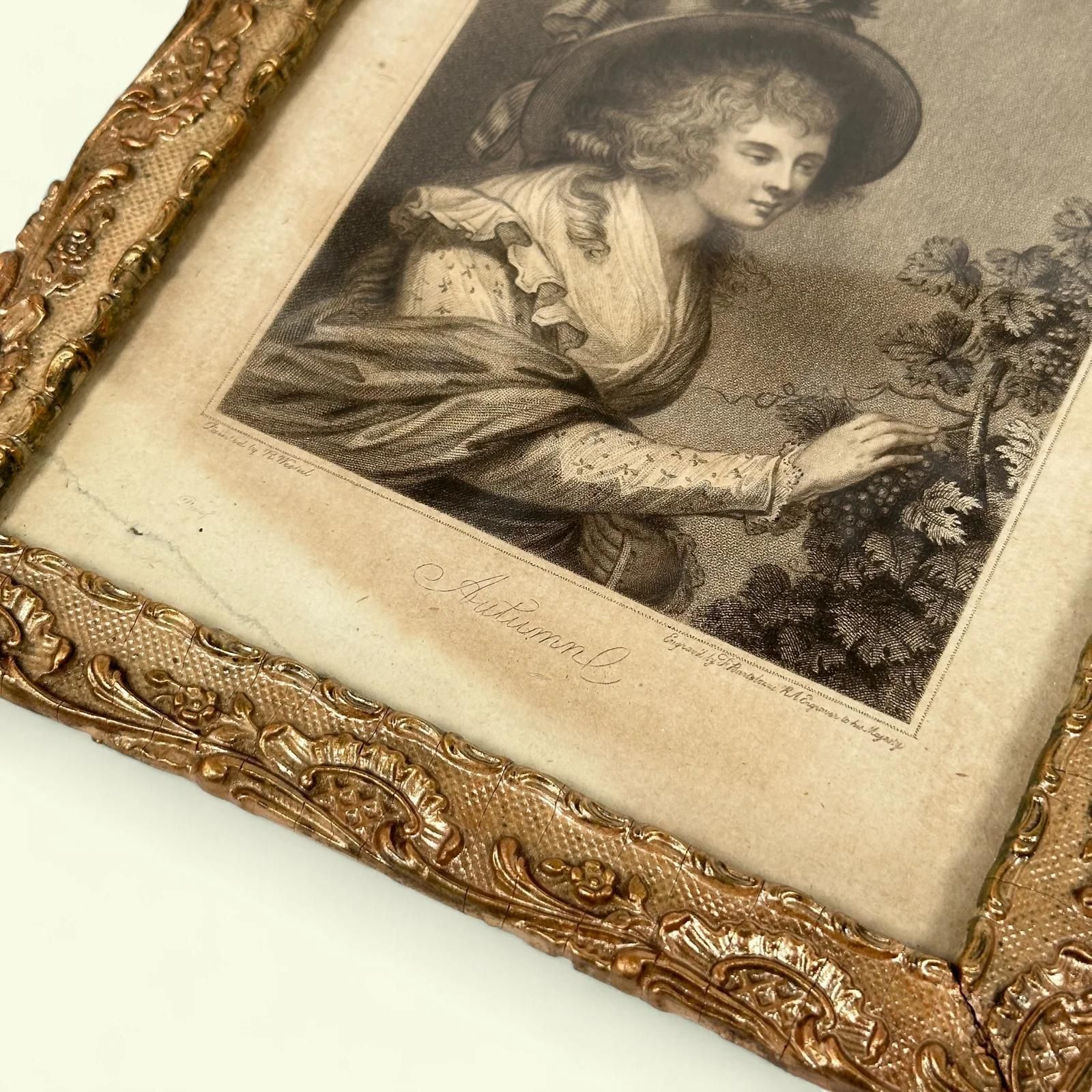 Antique Bartolozzi Stipple Engravings Pair, Proof Print, R. Westall, Seasons, Gilt Frame photo 89.0