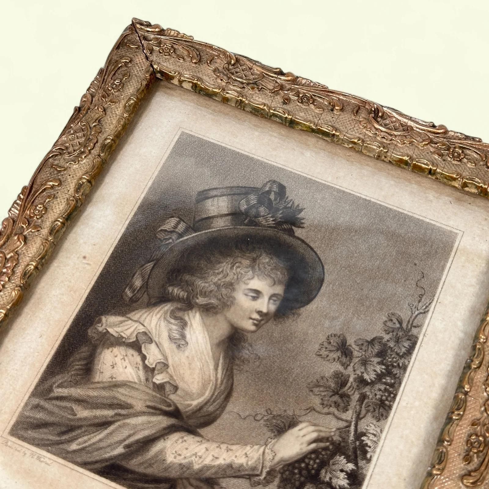 photo furniture Antique Bartolozzi Stipple Engravings Pair, Proof Print, R. Westall, Seasons, Gilt Frame