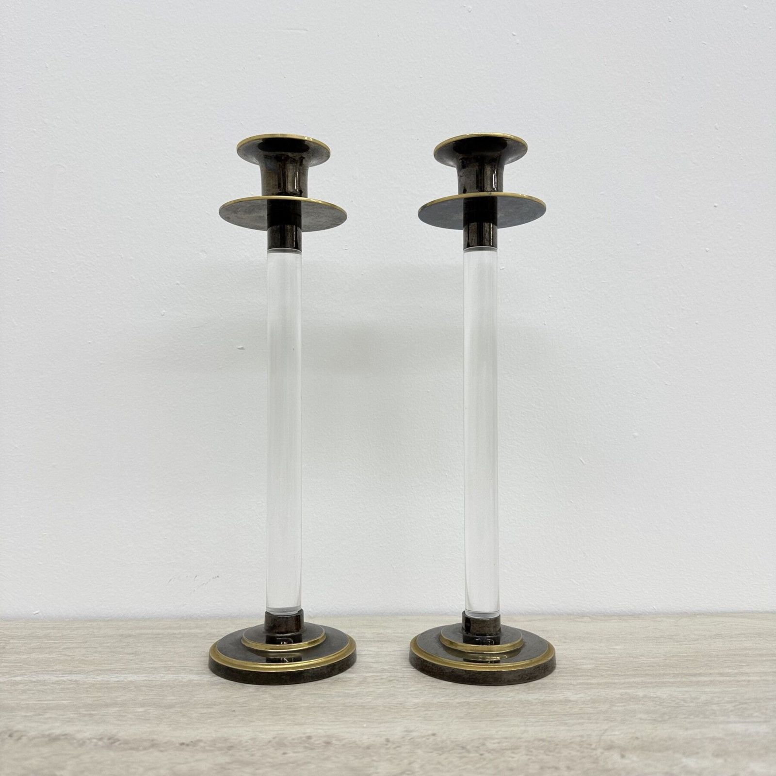 Set Of 2 Caravell Lucite Candle Sticks, 1970’s photo vinterior