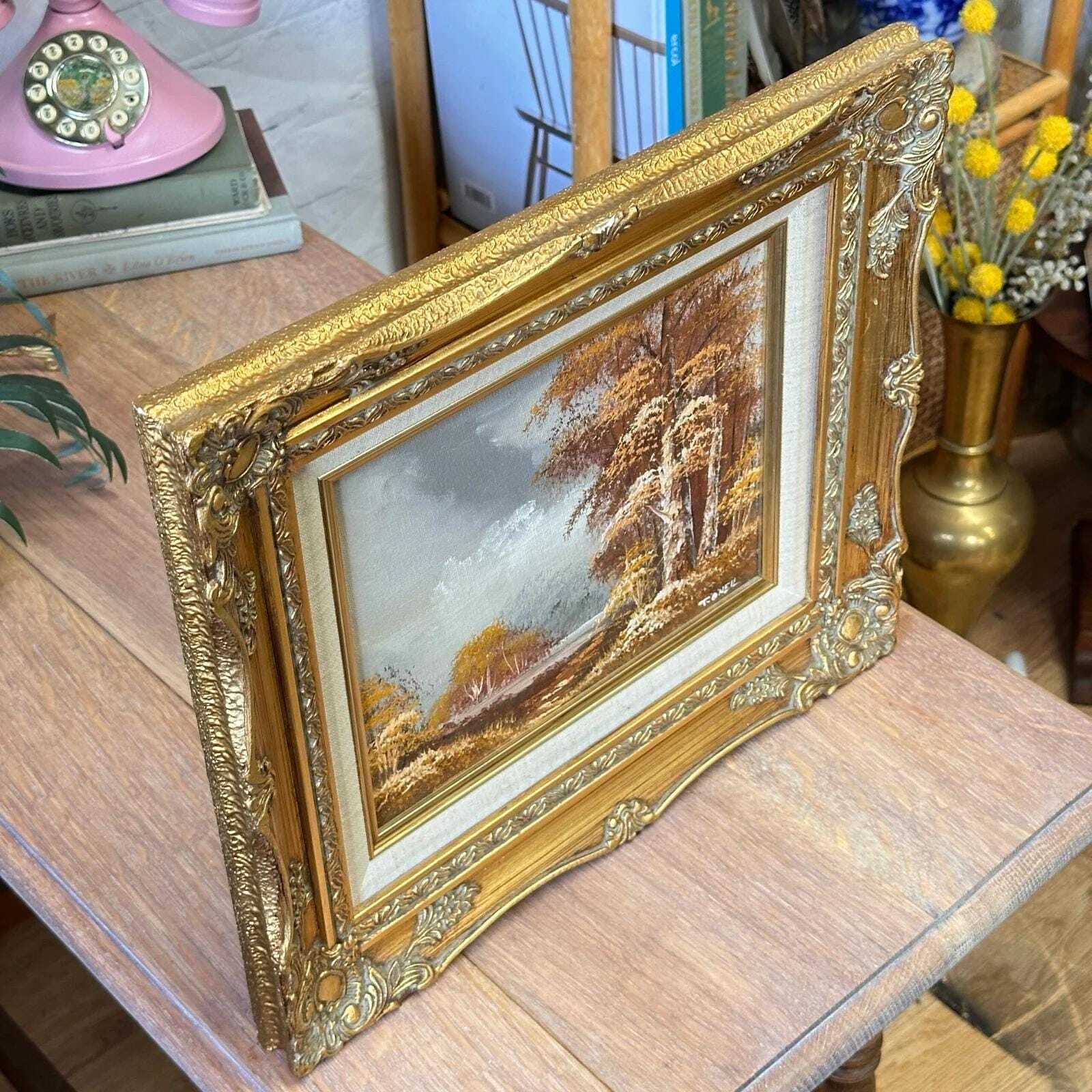 Vintage Signed T. O'neil Oil Painting Landscape In Ornate Gold Gilt Frame photo vinterior
