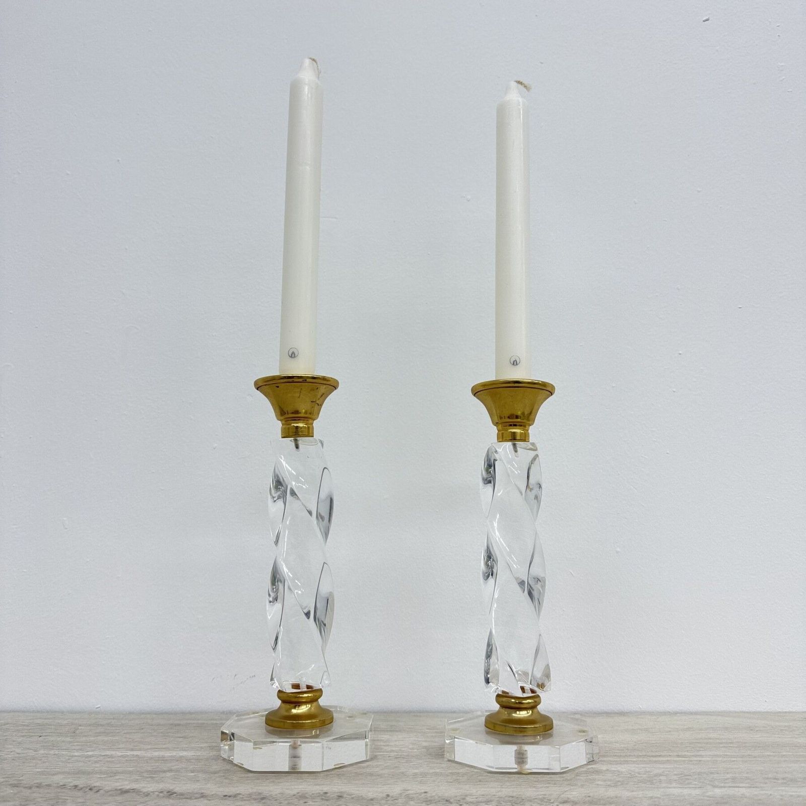Set Of 2 Lucite Twisted Candle Sticks, 1970’s photo 189.0