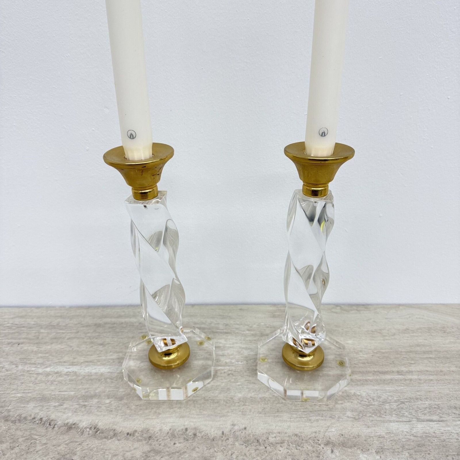 Set Of 2 Lucite Twisted Candle Sticks, 1970’s photo vintage
