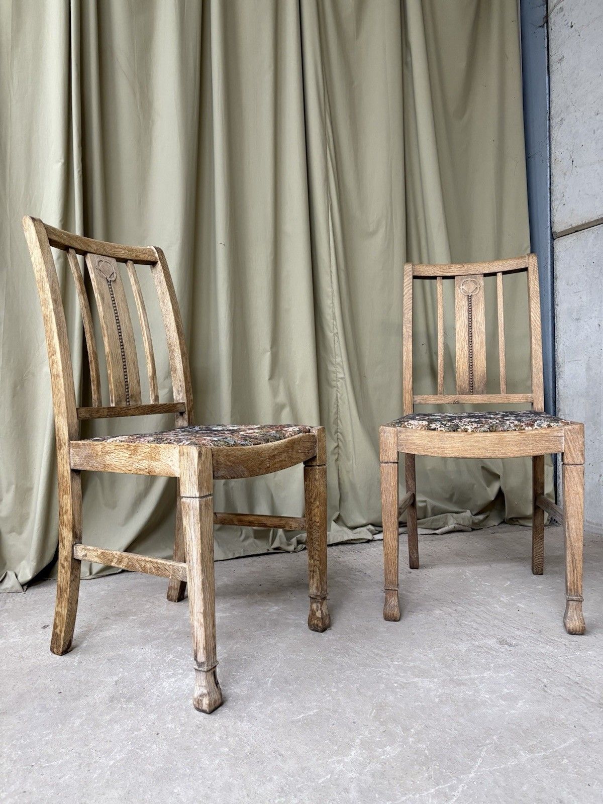 Vtg Antique Set Of 2 Arts And Crafts Dining Side Church Chairs Danish R1039 photo Furniture