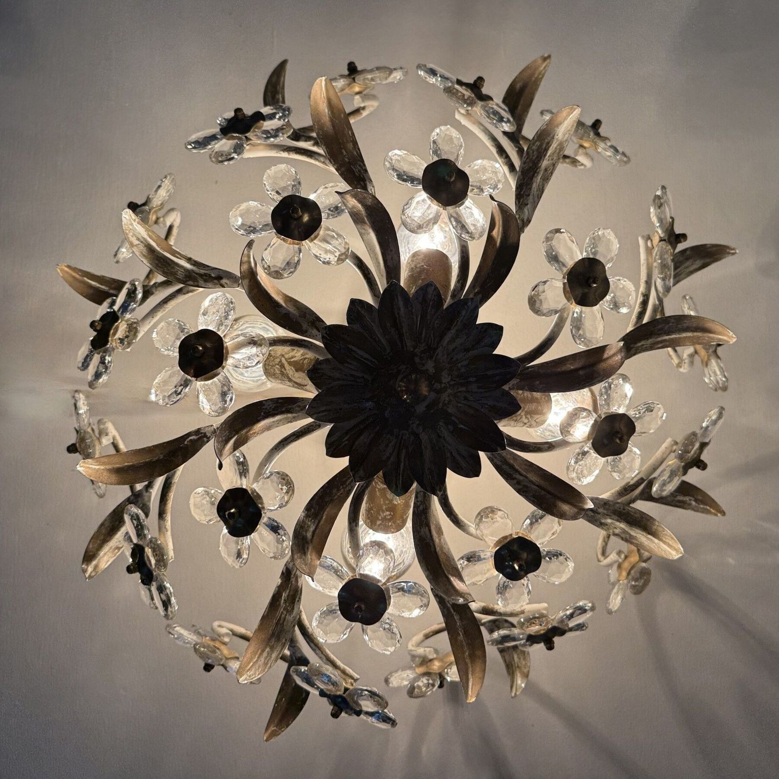 Vintage Plafondlamp Met Kristallen Bloemen, Jaren 1970 photo furniture