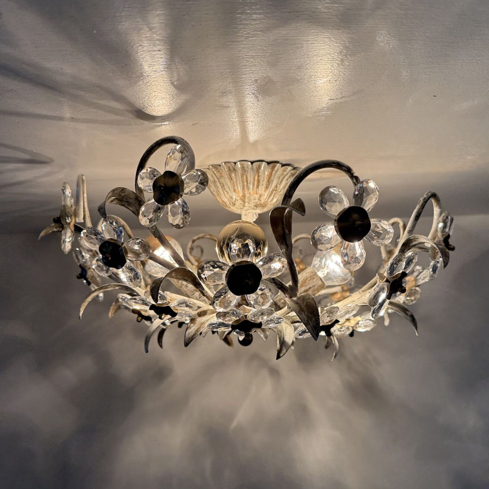 Vintage Plafondlamp Met Kristallen Bloemen, Jaren 1970 photo 403.0