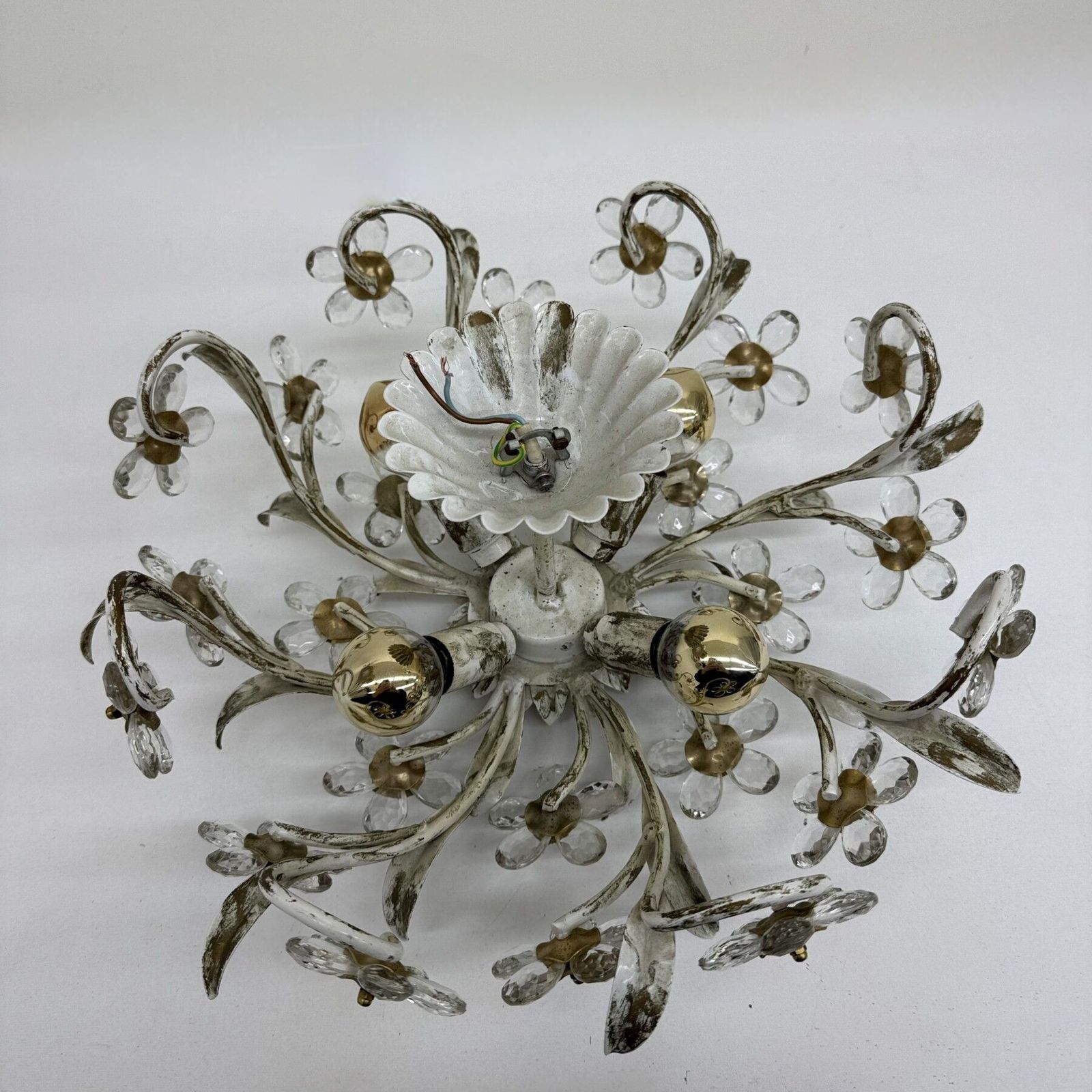 photo vinterior Vintage Plafondlamp Met Kristallen Bloemen, Jaren 1970