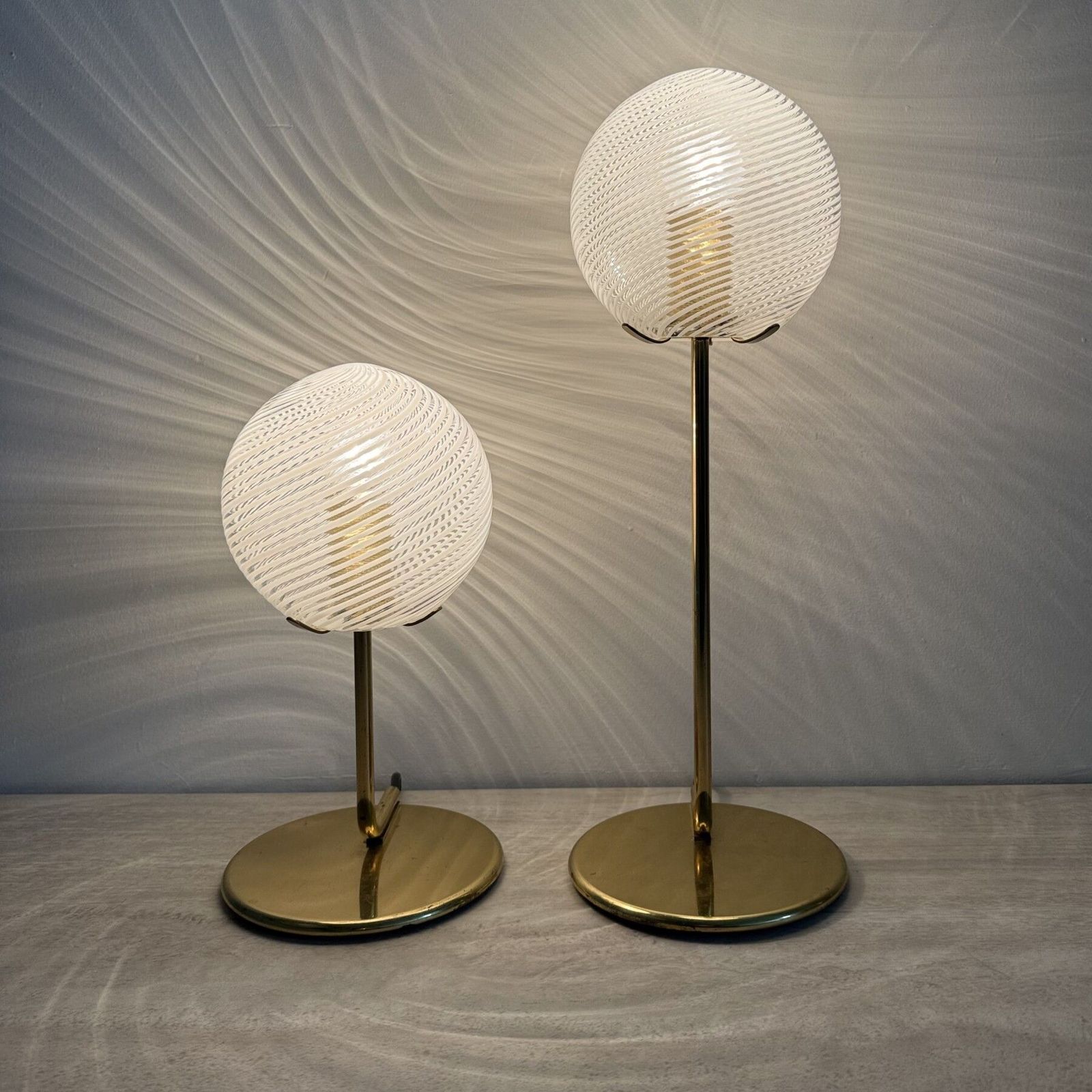 Set Of 2 Murano Glass And Brass Table Lamps , 1970s Italy photo furniture