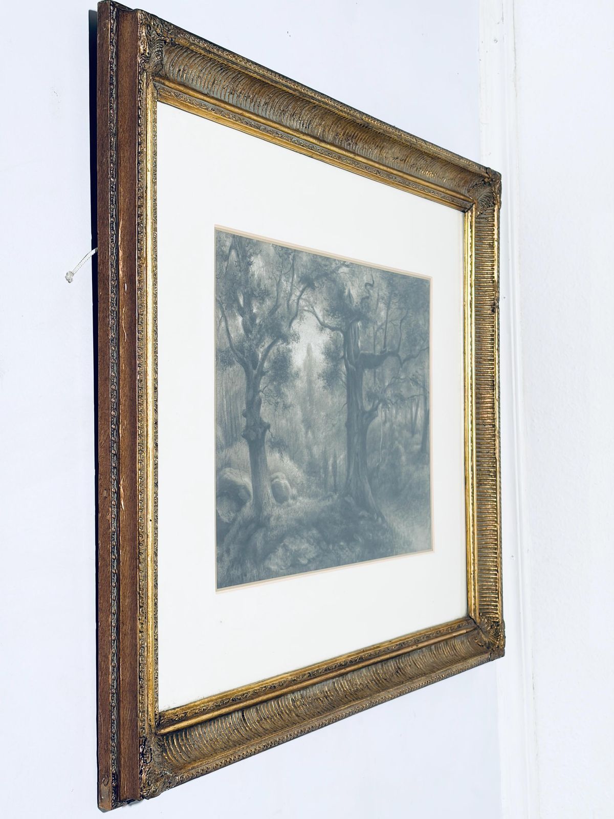 Large Auguste Allongé 1800s Charcoal Painting With Antique Frame / French Art photo buy