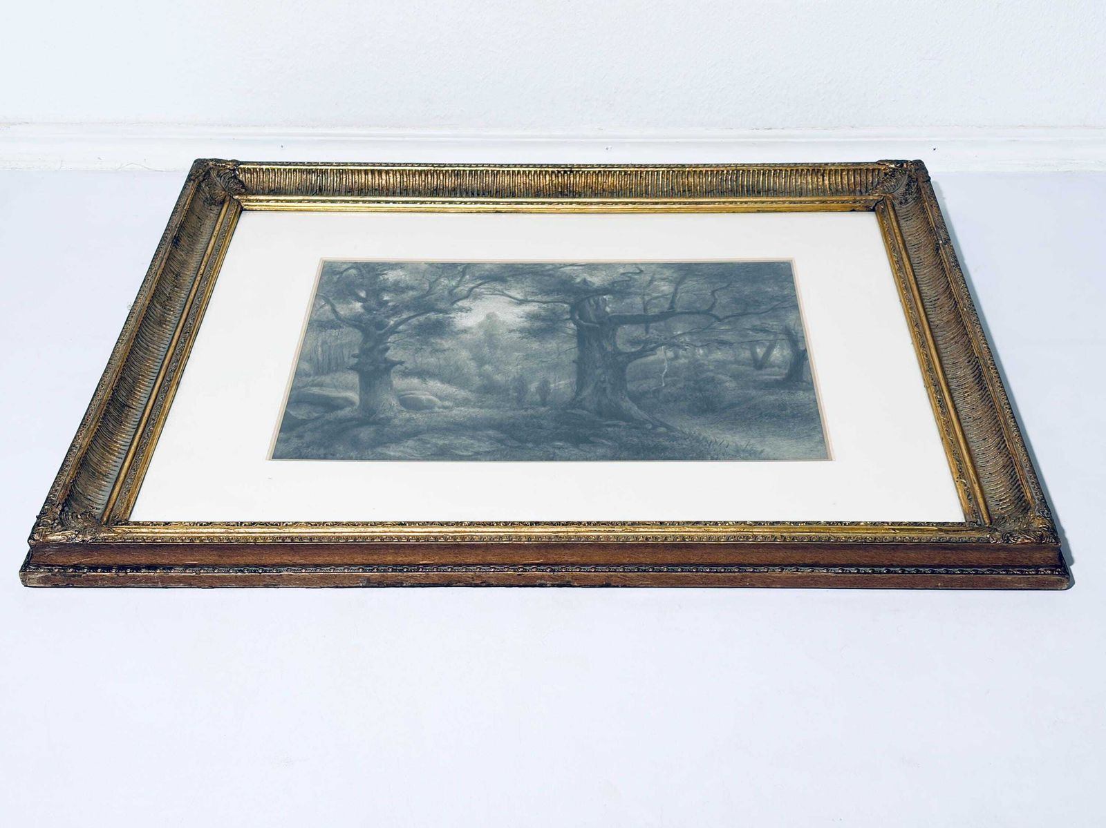 photo furniture Large Auguste Allongé 1800s Charcoal Painting With Antique Frame / French Art