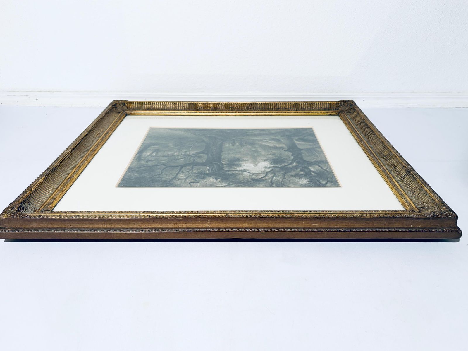 Art Large Auguste Allongé 1800s Charcoal Painting With Antique Frame / French Art photo