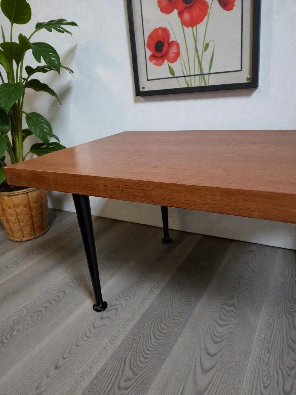 photo buy Mid Century Modern Coffee Table Teak Black Legs  Retro Vintage