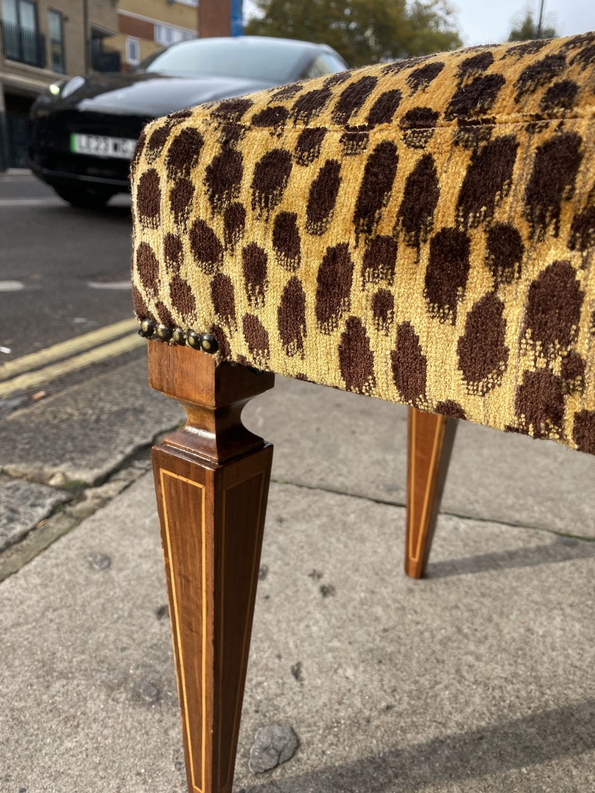 photo vinterior 1950s Paolo Buffa Stool In Silk Velvet Cheetah By Jim Thompson Seat Italy Restored And Upholstered