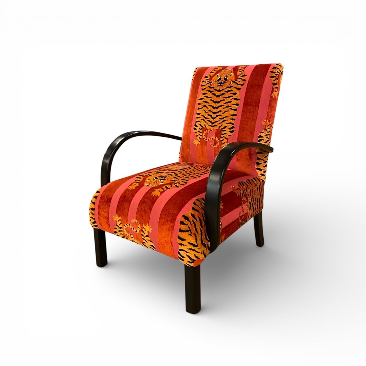 1940s Art Deco Armchair Bentwood Ebonised Pink Schumacher Jokhang Tiger Velvet Animal Thibet