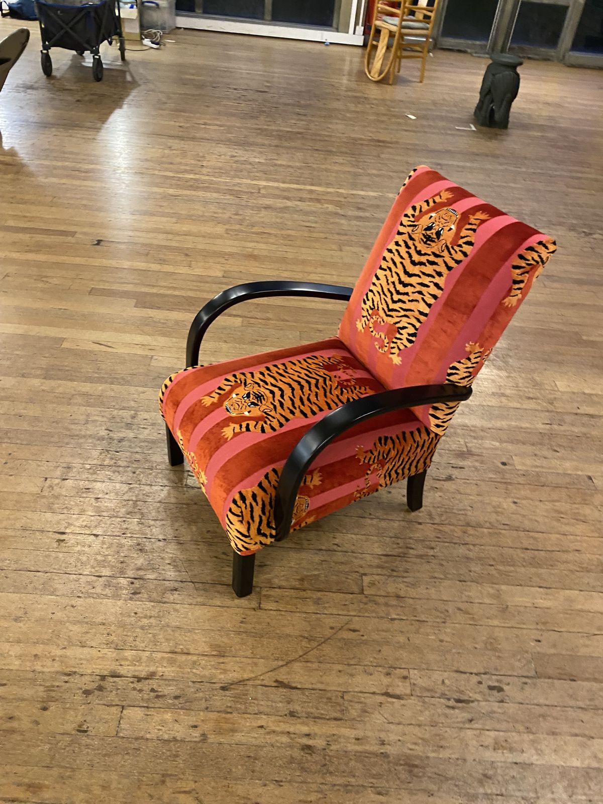 1940s Art Deco Armchair Bentwood Ebonised Pink Schumacher Jokhang Tiger Velvet Animal Thibet photo 4100.0