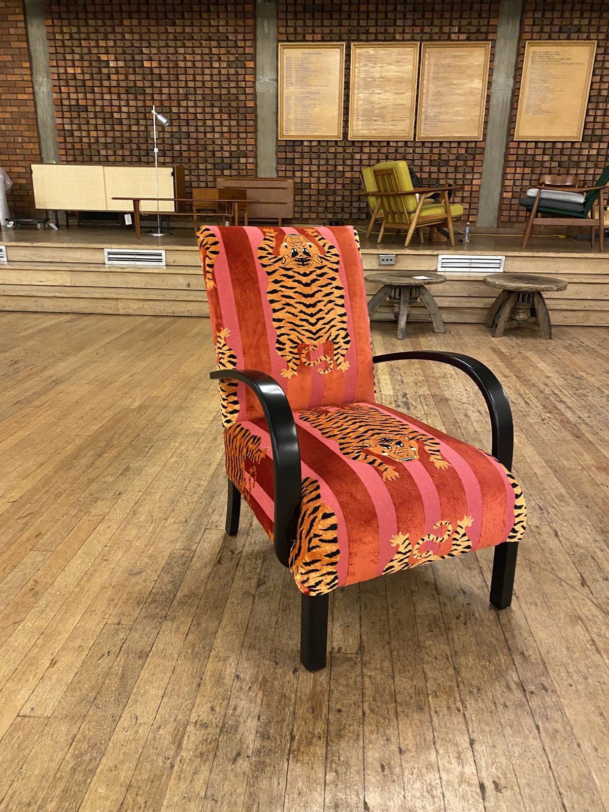 photo furniture 1940s Art Deco Armchair Bentwood Ebonised Pink Schumacher Jokhang Tiger Velvet Animal Thibet