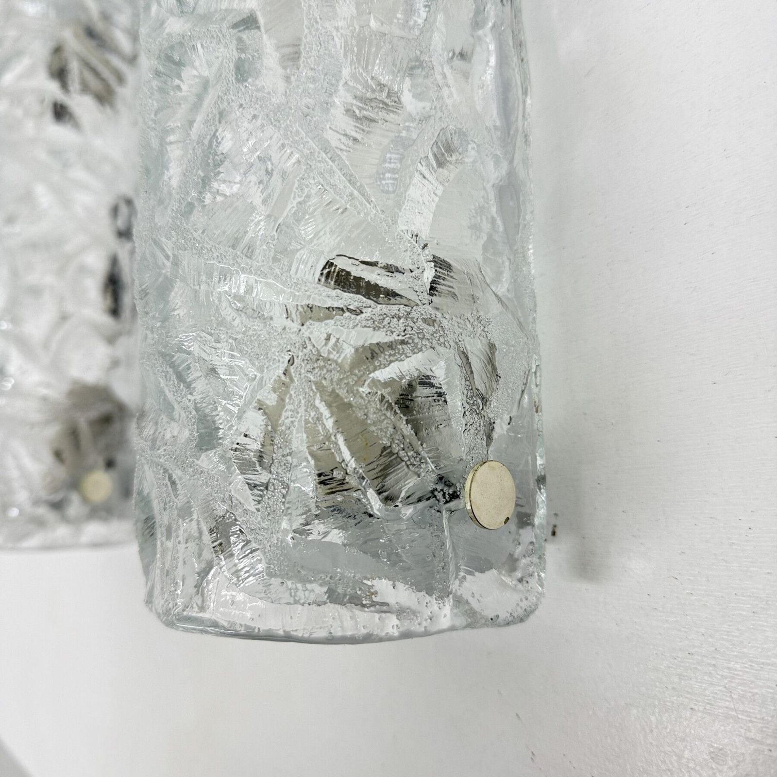 Pair Of Kaiser Leuchten Ice Glass Wall Lamps Sconce , 1970s photo vintage