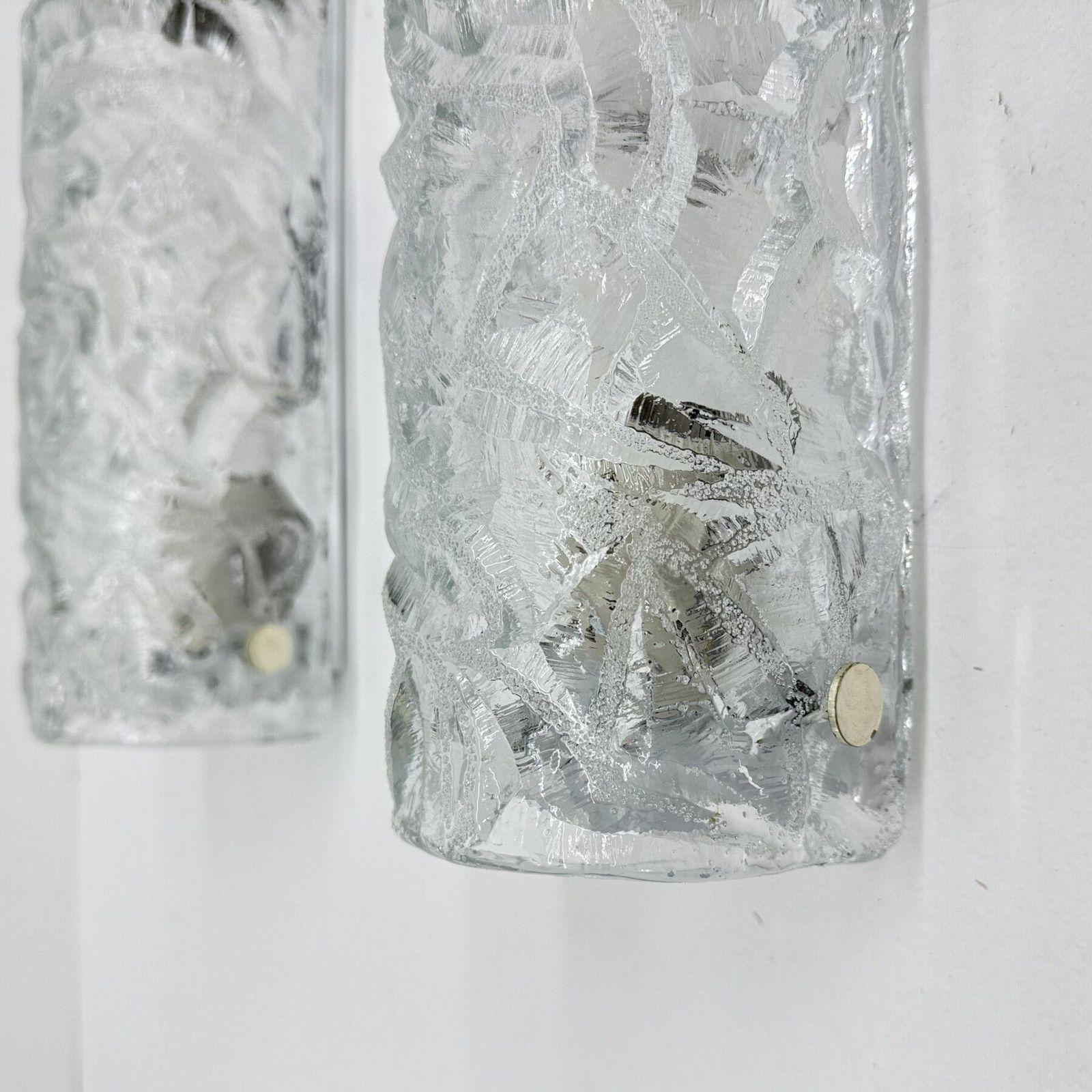 photo for sale Pair Of Kaiser Leuchten Ice Glass Wall Lamps Sconce , 1970s