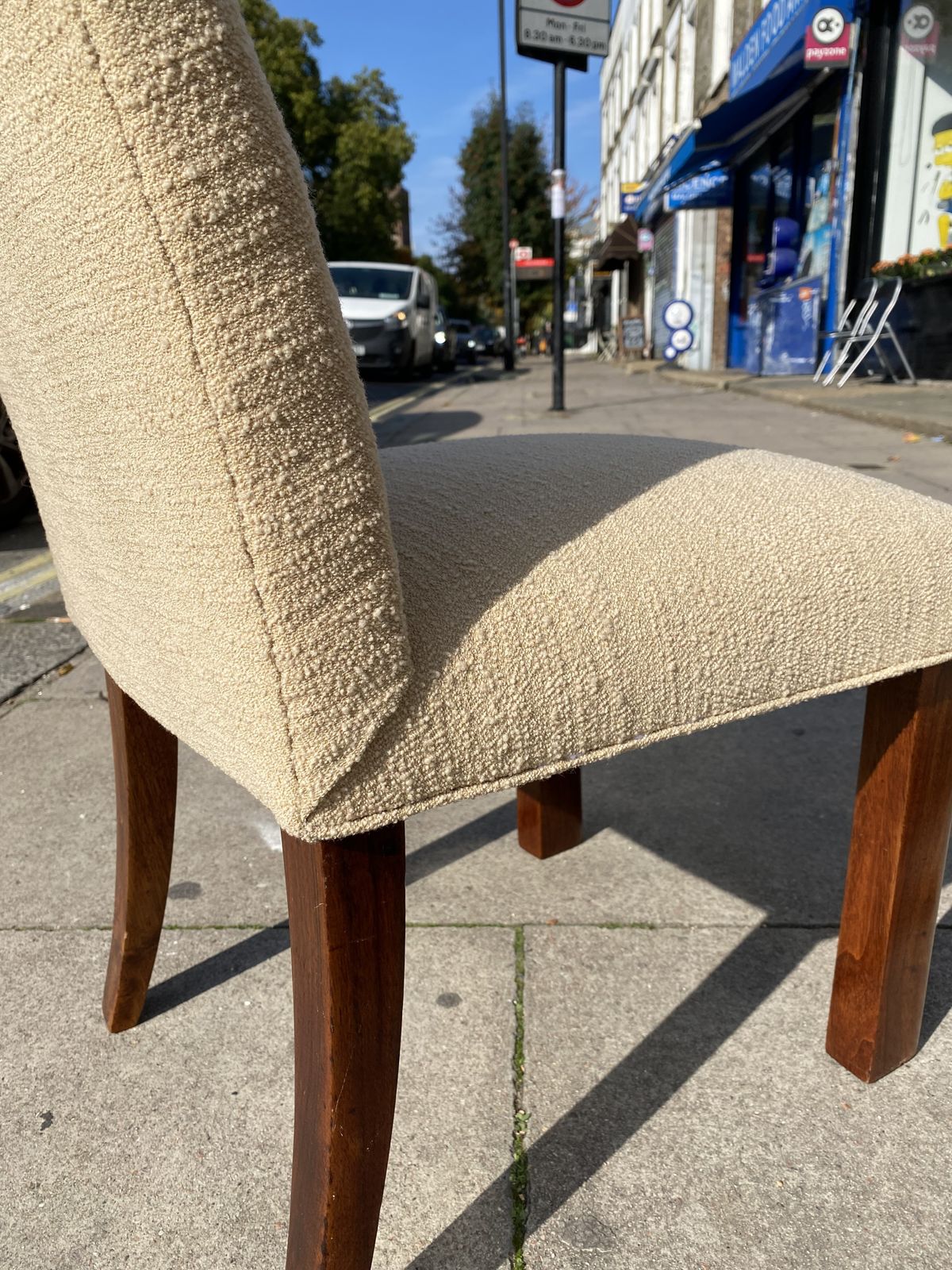 photo vinterior 1930s Osvaldo Borsani Attributed Rosewood Side Chair Wool Boucle Italy Art Deco Seat Armchair Restored And Upholstered