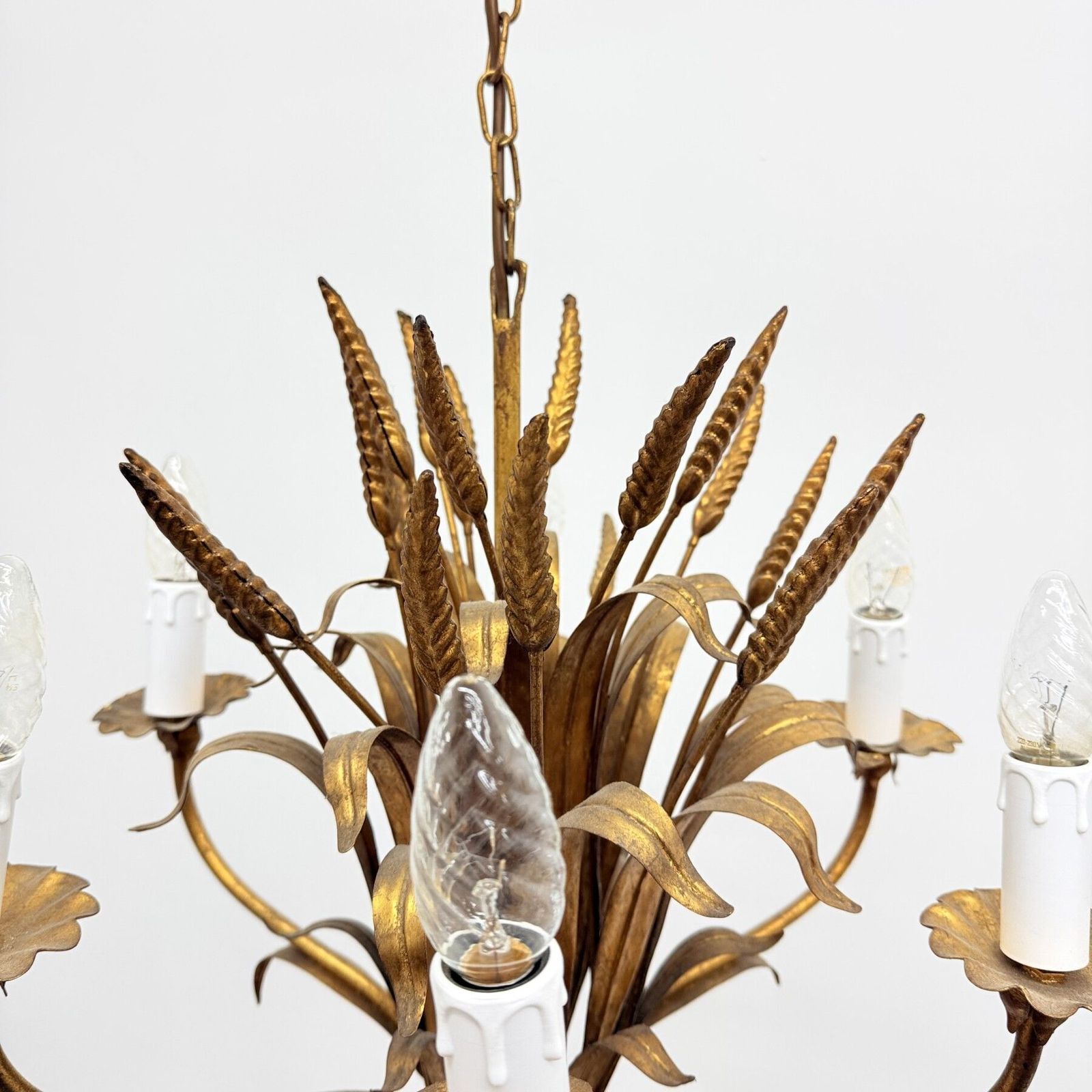 Wheat Sheaf Leaf Gold Gilt Chandelier By Hans Kögl , 1960’s Germany photo vinterior