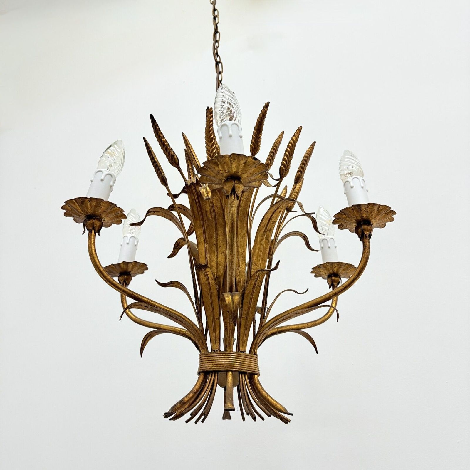 Wheat Sheaf Leaf Gold Gilt Chandelier By Hans Kögl , 1960’s Germany photo buy