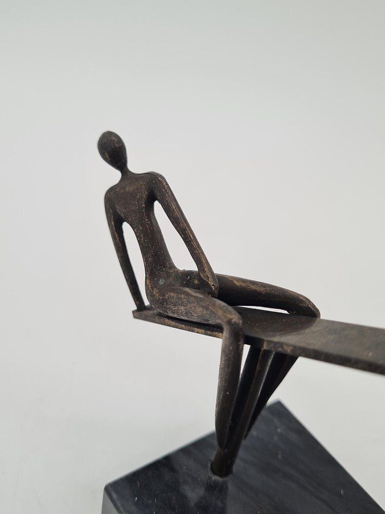 Vintage Figurative Sculpture Scene Of Balance In Patinated Metal, 1970s photo vinterior