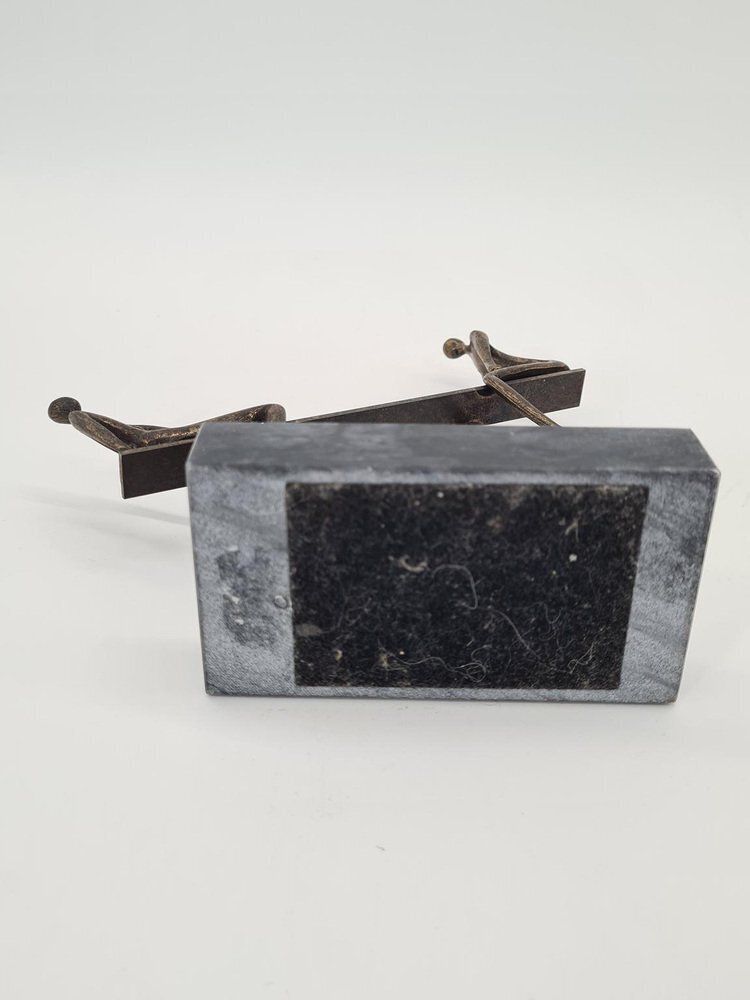 photo furniture Vintage Figurative Sculpture Scene Of Balance In Patinated Metal, 1970s